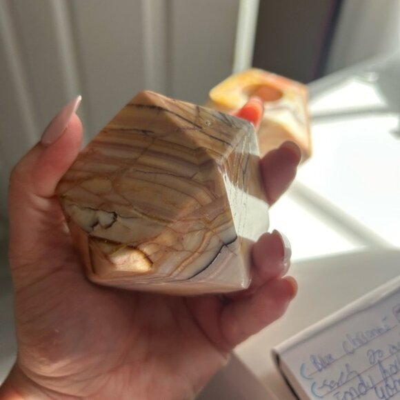 Geometric Marble Candle Holders - Tan and Brown x2 circa 1970 😃 - Picture 5 of 10